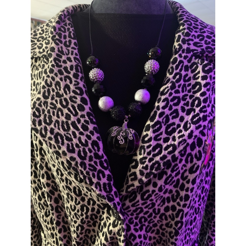 Bubblegum Bead Chunky Embellished Pumpkin Holiday Party Necklace Silver Tone New
